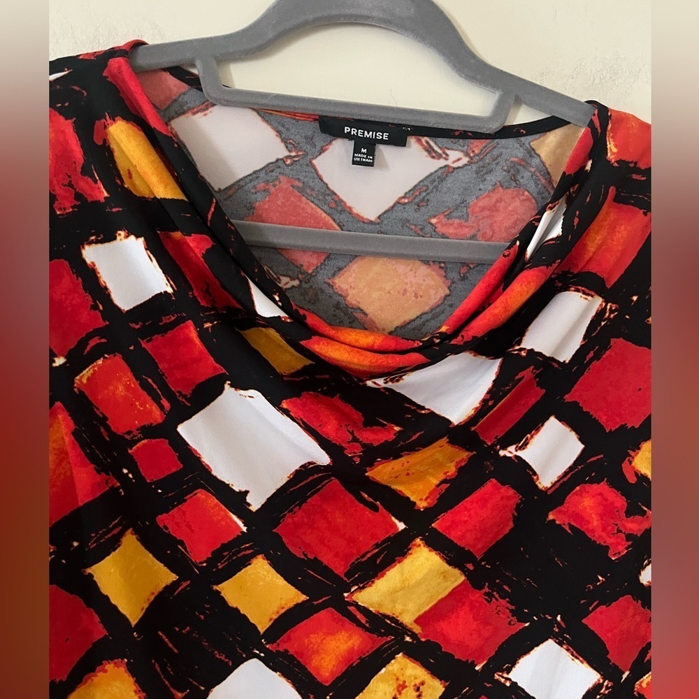 Premise Vibrant Multicolor Cowl Neck Blouse Women’s Size Medium - Picture 4 of 14